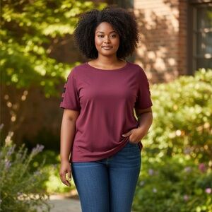 Karen Scott 100% Cotton Burgundy Knit Top XL